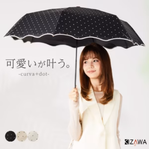 「日本原裝進口」KIZAWA圓點波浪J型手把摺疊傘‧日系復古 晴雨兩用 遮陽降溫